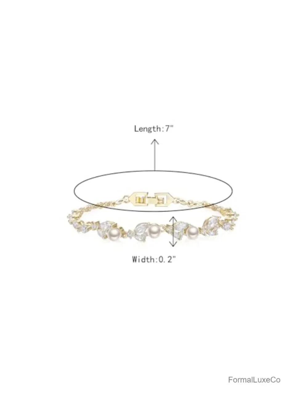 Simulated Pearl CZ Leaf Tennis Bracelet Women Bride Wedding